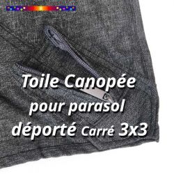 Toile Canopée Gris Foncé pour Parasol Déporté CARREE 3x3 : détail fourreau de la baleine d'angle