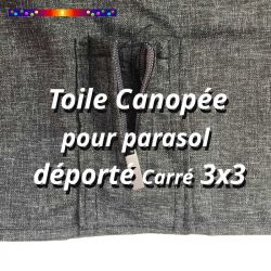 Toile Canopée Gris Foncé pour Parasol Déporté CARREE 3x3 : détail fourreau au centre d'un coté, zip ouvert