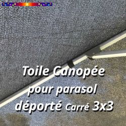 Toile Canopée Gris Foncé pour Parasol Déporté CARREE 3x3 : toile vue de dessous