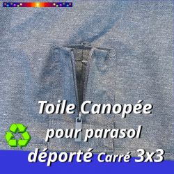 Toile Canopée Bleue pour Parasol Déporté CARREE 3x3 : gros plan sur un pochon de fixation de la toile en bout de baleine