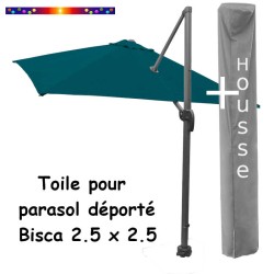 Toile Bleu Océan CARREE 2.5 X 2.5 pour Parasol Déporté Biscarrosse et sa housse de protection