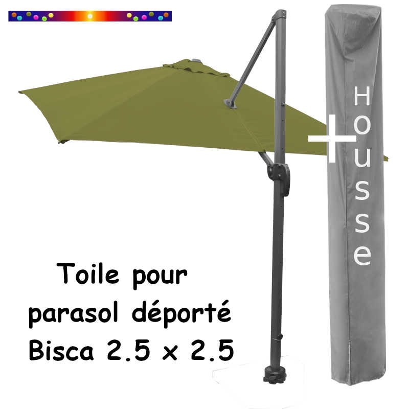 Toile Lichen CARREE 2.5 X 2.5 pour Parasol Déporté Biscarrosse et sa housse de protection