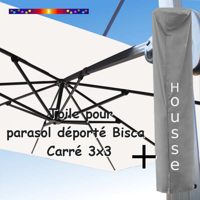Toile Ecru CARRÉE 3x3 pour Parasol Déporté Bisca + Housse de protection