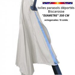 Toile Blanc Cassé 350cm/8cotés pour Parasol Déporté Biscarosse : détail de la fixation de la toile sur le mât de déport