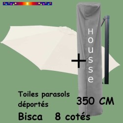 [ Pack ] Toile Écru Blanc Cassé 350cm/8cotés pour Parasol Déporté Bisca et sa Housse de protection