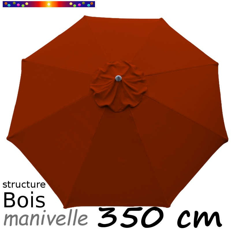 Parasol Lacanau Terracotta 350 cm structure Bois et manœuvre par manivelle