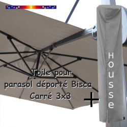 Toile Taupe CARRÉE 3x3 pour Parasol Déporté Bisca + Housse de protection