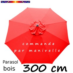 Parasol Lacanau Rouge Coquelicot 300 cm Bois rond à Manivelle