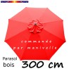 Parasol Lacanau Rouge Coquelicot 300 cm Bois rond à Manivelle
