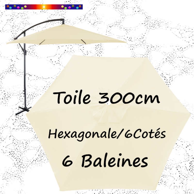 Toile Écru Blanc Cassé Ø300 cm (6 cotés-mât déporté pendulaire)