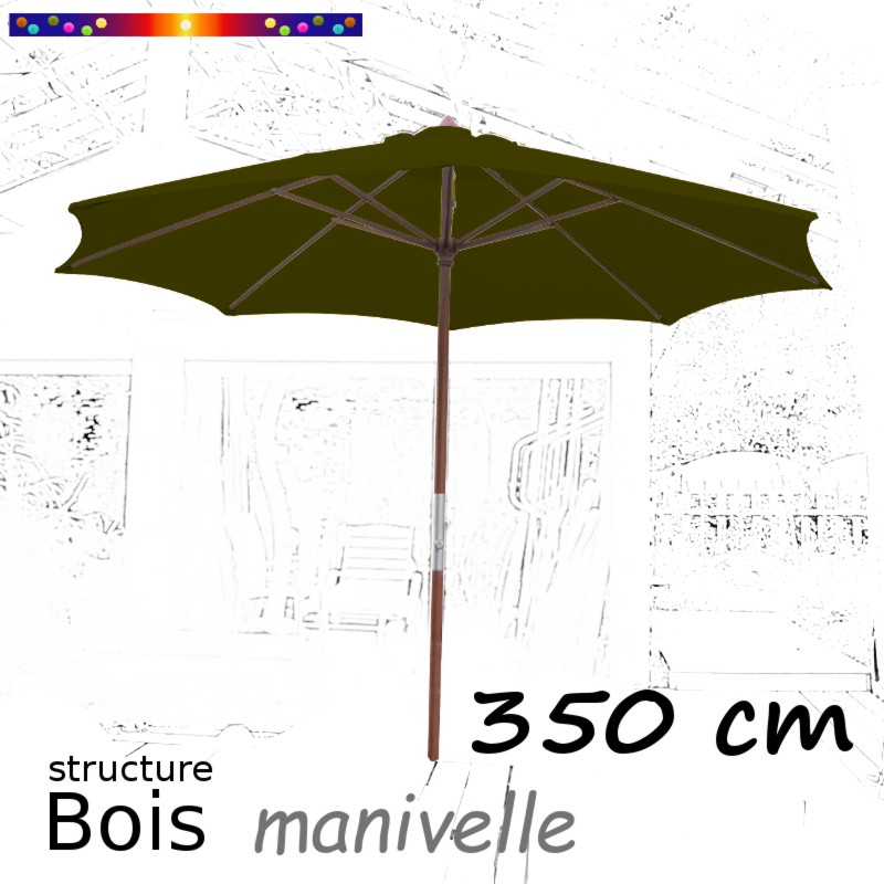 Parasol Lacanau Kaki 350 cm Bois Manivelle