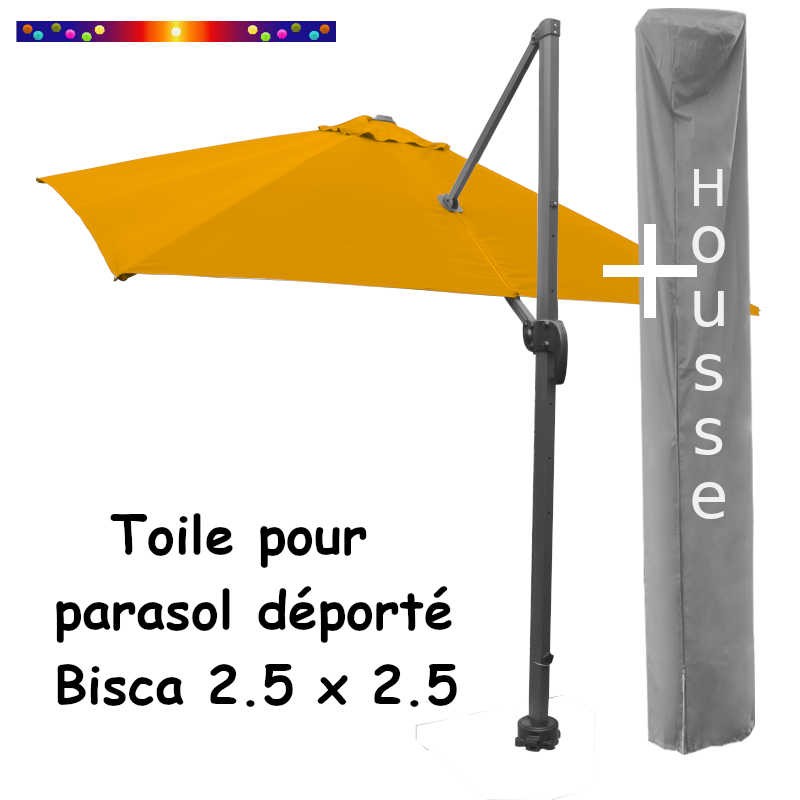 Toile Tournesol CARREE 2.5 X 2.5 pour Parasol Déporté Bisca et sa housse de protection