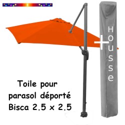 Toile Orange Capucine CARRÉE 2.5 X 2.5 pour Parasol Déporté Bisca + Housse de protection