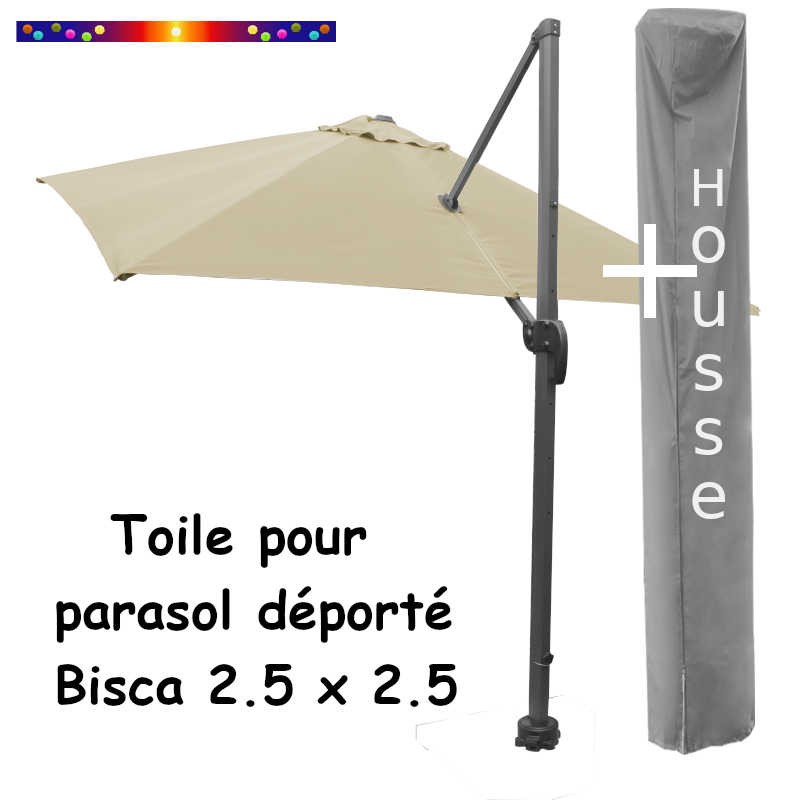 Toile Soie Grège CARREE 2.5 X 2.5 pour Parasol Déporté Bisca + Housse de protection