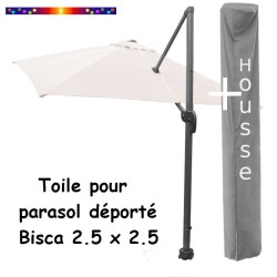 Toile Blanc cassé CARREE 2.5 X 2.5 pour Parasol Déporté Bisca + Housse de