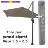 Toile Taupe CARREE 2.5 X 2.5 pour Parasol Déporté Bisca + Housse de protection