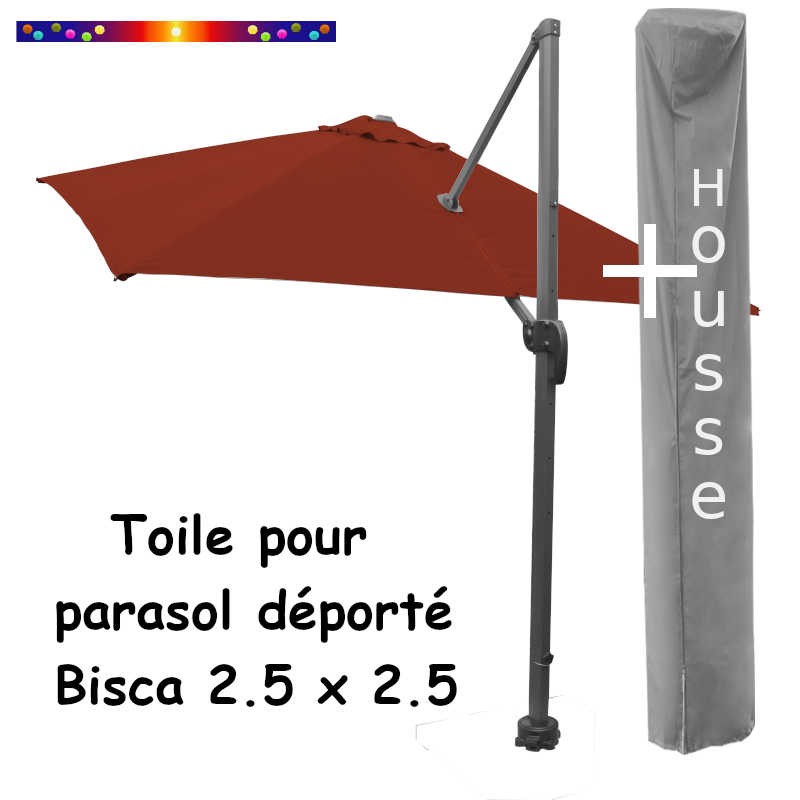 Toile Terracotta Brique CARREE 2.5 X 2.5 pour Parasol Déporté Bisca et sa housse de protection