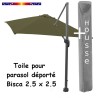 Toile Vert Kombu Kaki CARREE 2.5 X 2.5 pour Parasol Déporté Bisca et sa housse de protection