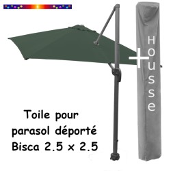 Toile Vert GINKGO CARREE 2.5 X 2.5 pour Parasol Déporté Bisca et sa Housse de protection