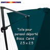 Toile Bleu Océan CARREE 2.5 X 2.5 pour Parasol Déporté Bisca : vue arrière du parasol