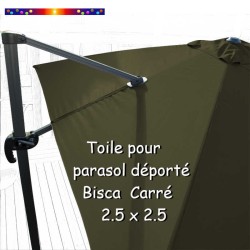 Toile Vert Kombu Kaki CARREE 2.5 X 2.5 pour Parasol Déporté Bisca : vue arrière du parasol