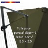 Toile Vert Kombu Kaki CARREE 2.5 X 2.5 pour Parasol Déporté Bisca : vue arrière du parasol