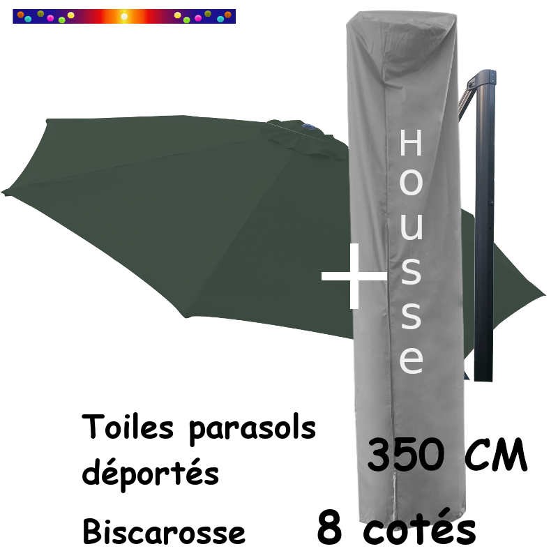 [ Pack ] Toile Vert Ginkgo 350cm/8cotés pour Parasol Déporté Bisca et sa Housse de protection
