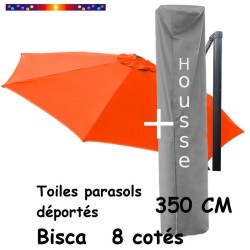 [ Pack ] Toile Orange Capucine 350cm/8cotés pour Parasol Déporté Bisca et sa Housse de protection