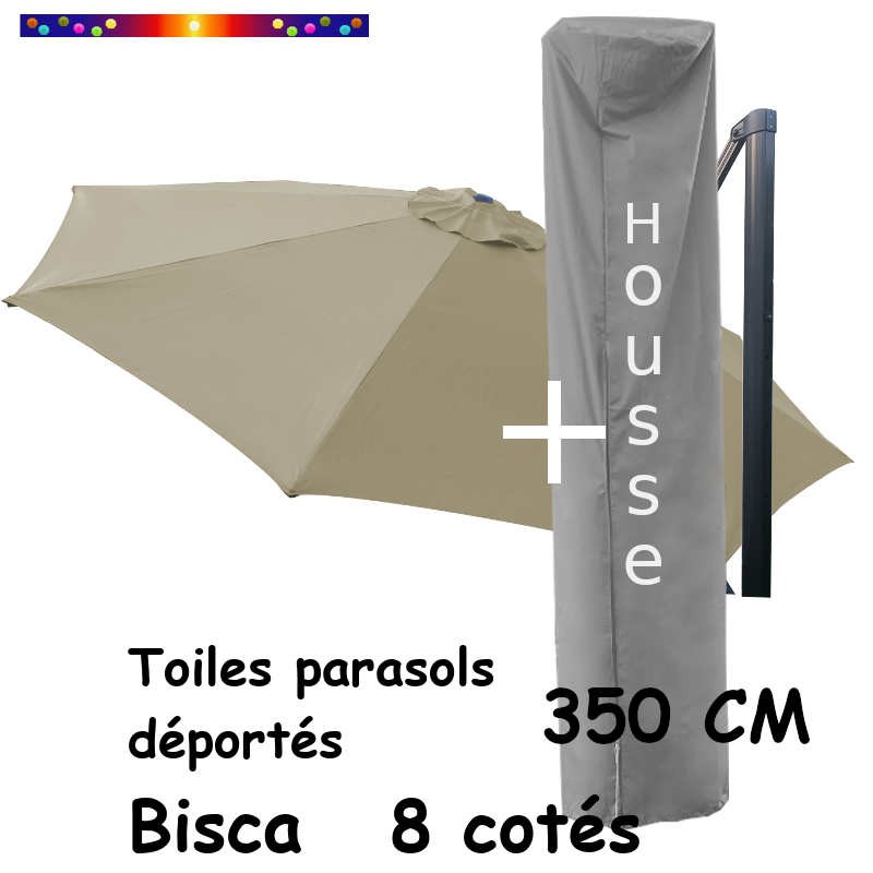 [ Pack ] Toile Soie Grège 350cm/8cotés pour Parasol Déporté Bisca et sa Housse de protection