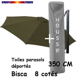 [ Pack ] Toile Vert Kombu Kaki 350cm/8cotés pour Parasol Déporté Bisca et sa Housse de protection