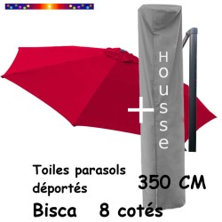 [ Pack ] Toile Rouge Coquelicot 350cm/8cotés pour Parasol Déporté Bisca et sa Housse de protection