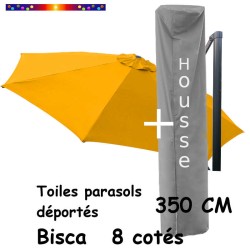 [ Pack ] Toile Jaune Tournesol 350cm/8cotés pour Parasol Déporté Bisca et sa Housse de protection