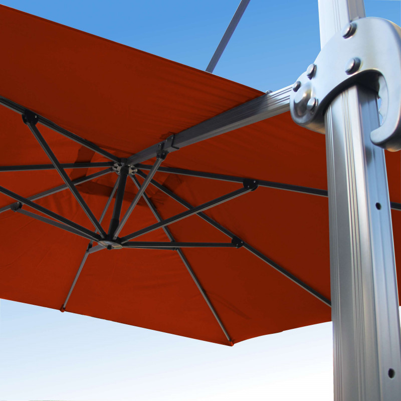 Parasol Biscarrosse Alu déporté 3x3 Terracotta : vu de la commande a l'arrière Parasol Biscarrosse Alu déporté 3x3 Terracotta : vu de la commande a l'arrière