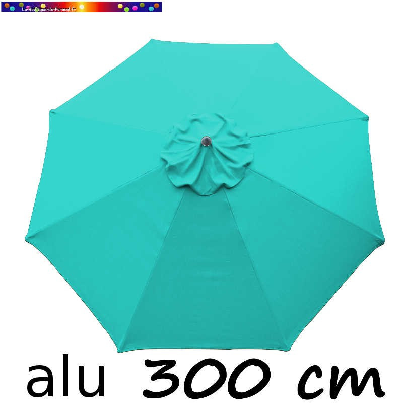 Parasol Lacanau rond (octogonal) Diamètre 300 cm en Aluminium avec Toile couleur Bleu Turquoise : toile vue de dessus Parasol Lacanau rond (octogonal) Diamètre 300 cm en Aluminium avec Toile couleur Bleu Turquoise : toile vue de dessus