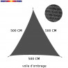 Voile d'Ombrage Triangle 500 cm Gris Anthracite : descriptif