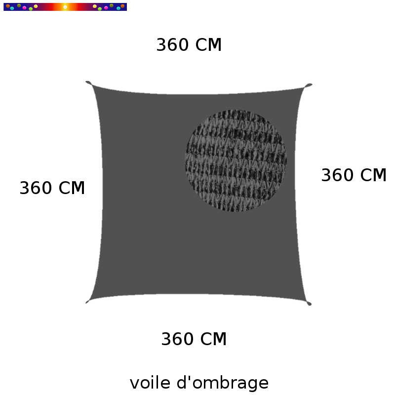 Voile d'Ombrage Carrée 360 cm Gris Anthracite : descriptif