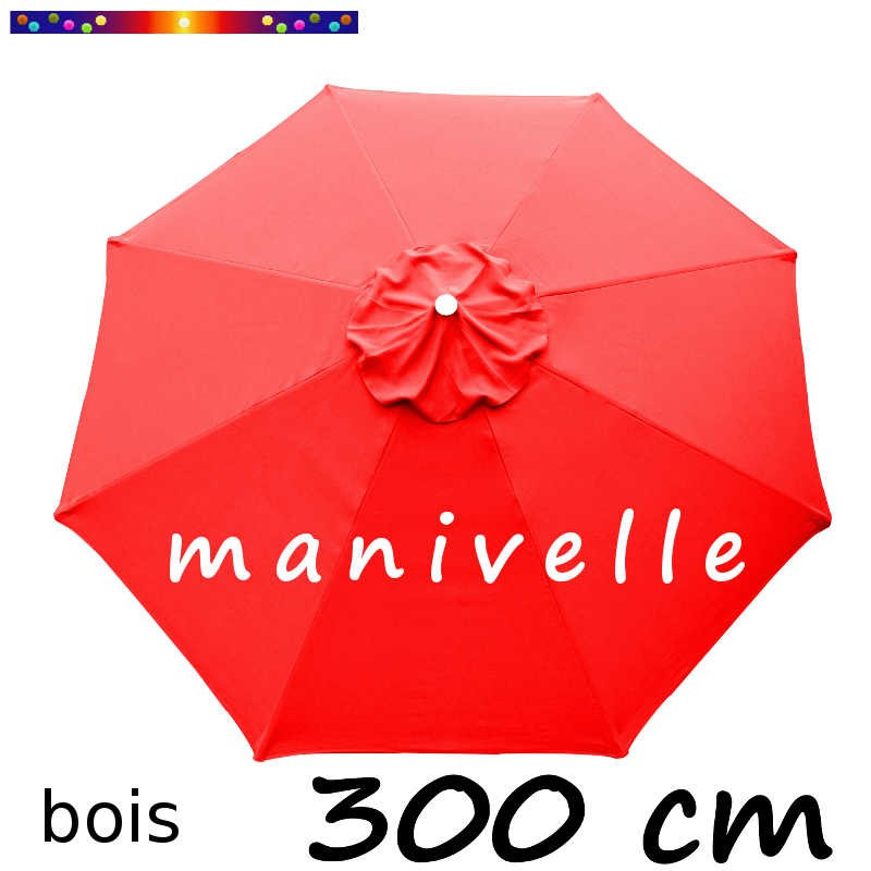 Parasol Lacanau Rouge Coquelicot 300 cm Bois rond à Manivelle