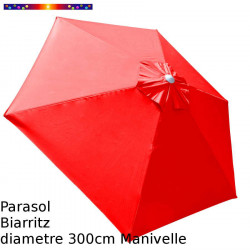 Parasol Biarritz Rouge Coquelicot 300 cm alu manivelle : vu de dessus