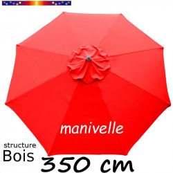 Parasol Lacanau Rouge Coquelicot 350 cm Bois Manivelle