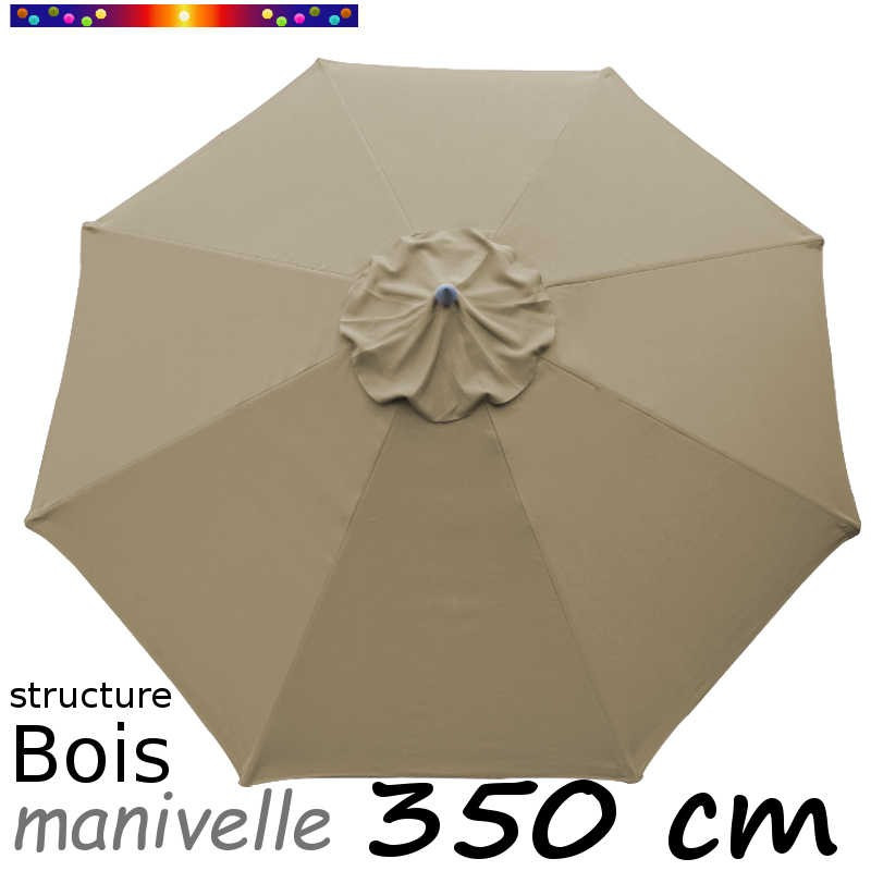 Parasol Lacanau Gris Taupe 350 cm structure Bois et manœuvre par manivelle 