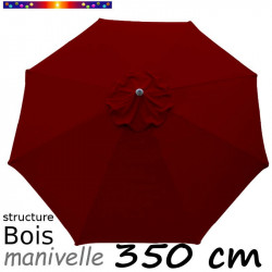 Parasol Lacanau Rouge Bordeaux 350 cm structure Bois et manœuvre par manivelle