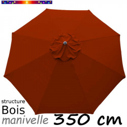 Parasol Lacanau Terracotta 350 cm structure Bois et manœuvre par manivelle