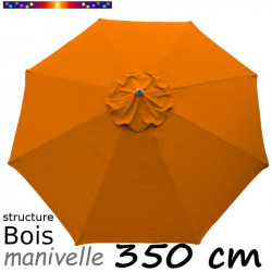 Parasol Lacanau Orange 350 cm structure Bois et manœuvre par manivelle