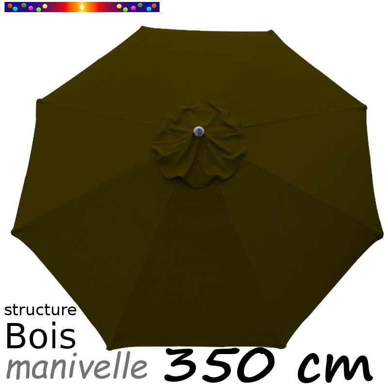 Parasol Lacanau Vert Olive 350 cm structure Bois et manœuvre par manivelle Parasol Lacanau Vert Olive 350 cm structure Bois et manœuvre par manivelle
