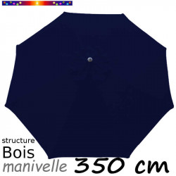 Parasol Lacanau Bleu Marine 350 cm structure Bois et manœuvre par manivelle