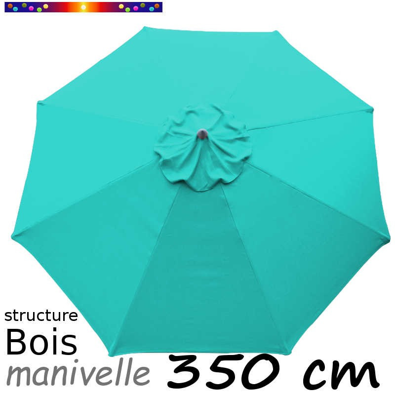Parasol Lacanau Bleu Turquoise 350 cm structure Bois et manœuvre par manivelle Parasol Lacanau Bleu Turquoise 350 cm structure Bois et manœuvre par manivelle
