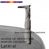 Housse pour parasol excentré latéral 310 cm x Largeur 60 cm : en place sur parasol et détail de la toile