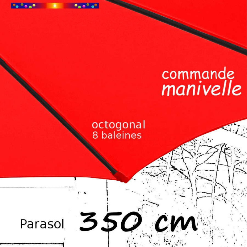 Parasol Lacanau Rouge Coquelicot 350 cm Bois Manivelle : détail du fourreau de la toile en bout de baleine