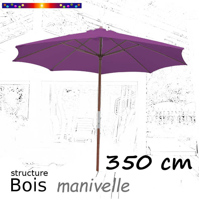 Parasol Lacanau Violette 350 cm Bois Manivelle  : vu de face