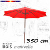 Parasol Lacanau Rouge Coquelicot 350 cm Bois à commande par manivelle 	